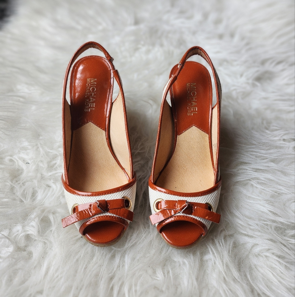 Michael Kors White & Orange Wedge Heels - Picture 3 of 7